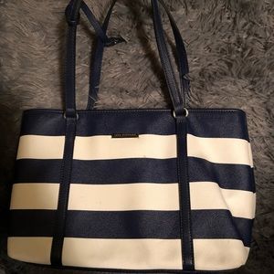 Blue and white purse